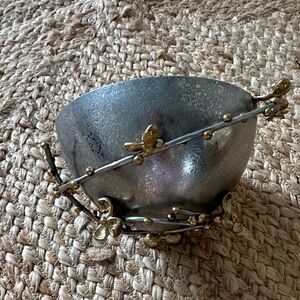 Michael Aram Floral Flower Decorative Silver and Gold Bowl